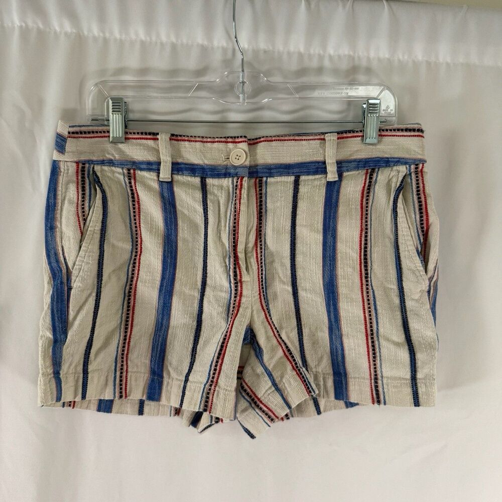 LOFT 4" Short Women's 6 Red White Blue Striped Mid Rise Cotton Blend